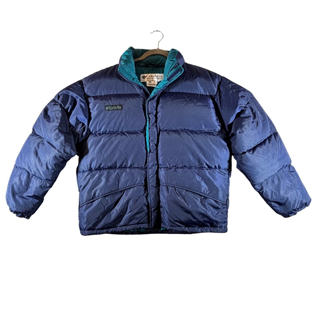 Columbia Sportswear Mens Vintage Down Puffer Jacket Navy Blue Teal Medium